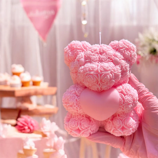 Rose Teddy Bear Candle - Extra Large